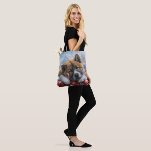Bolso De Tela Fiesta Navideña del Perro Akita
