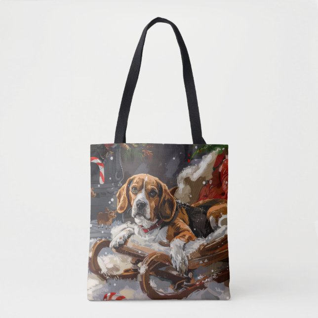 Bolso De Tela Fiesta Navideña del Perro Beagle (Anverso)