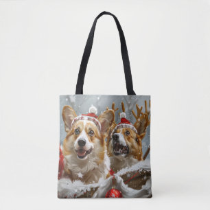 Bolso De Tela Fiesta Navideña del Perro Corgi