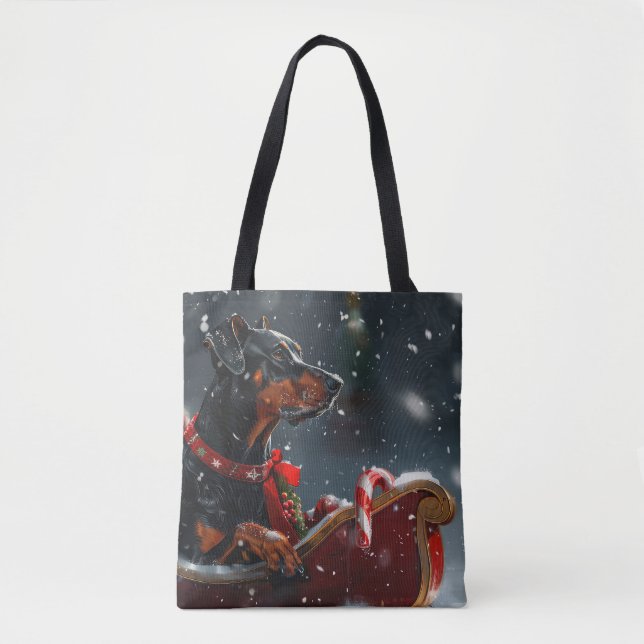 Bolso De Tela Fiesta Navideña del Perro Doberman (Anverso)