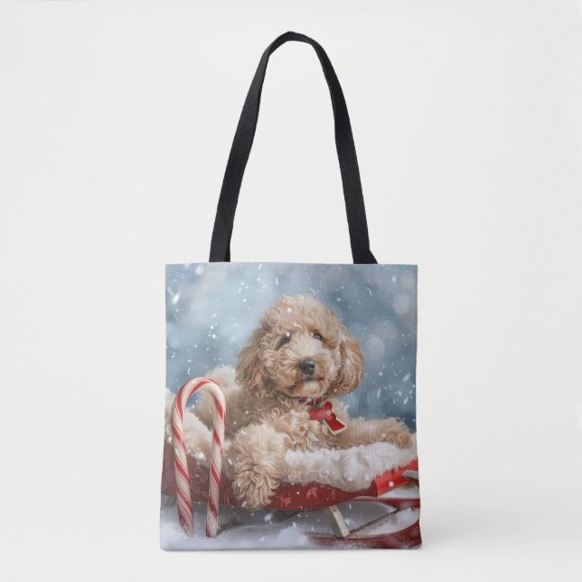 Bolso De Tela Fiesta Navideña del Perro Goldendoodle (Anverso)