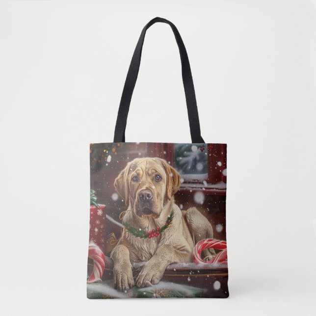 Bolso De Tela Fiesta Navideña del Perro Labrador (Anverso)