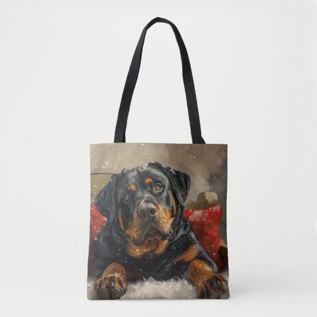Bolso De Tela Fiesta Navideña del Perro Rottweiler (Anverso)