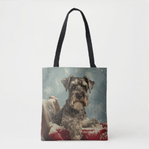 Bolso De Tela Fiesta Navideña del Perro Schnauzer