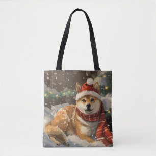 Bolso De Tela Fiesta Navideña del Perro Shiba Inu