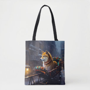 Bolso De Tela Fiesta Navideña Shiba Inu