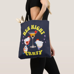 Bolso De Tela Fiesta Nocturna de Gallinas Divertidas Gallina Div