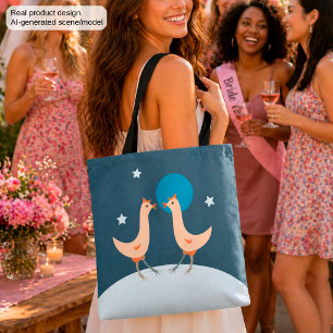 Bolso De Tela Fiesta Nocturna de Gallinas Luna Divertida de Poll