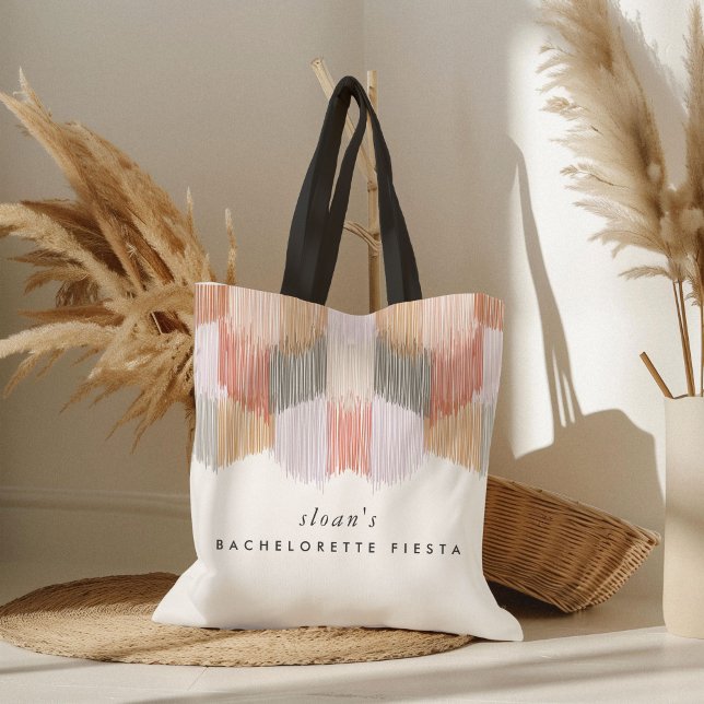 Bolso De Tela Fiesta Rosa Fiesta Moderna Feria de Bachelorette F (Modern fiesta fringe bachelorette party bridesmaid tote bag.)
