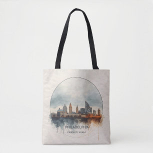 Bolso De Tela Filadelfia Ciudad Pennsylvania  acuarela horizonte
