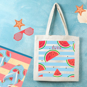 Bolso De Tela Filas rojas de sandía tropical personalizadas