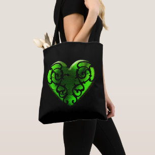 Bolso De Tela Filigrana Corazón Verde Goth