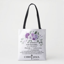 Bolso De Tela Filipenses 4:6-7 Escrituras Flores Púrpura