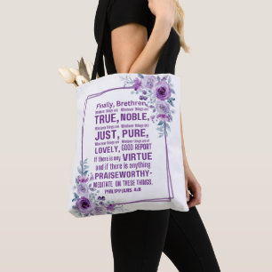 Bolso De Tela Filipinas 4:8 Noble Biblia versus Purple Rosa