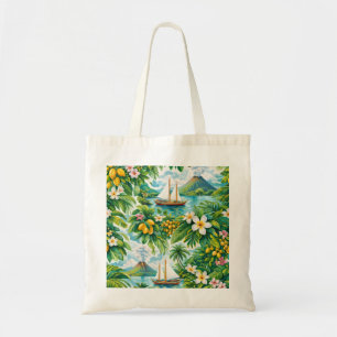 Bolso De Tela Filipinas Volcán Tropical Barco de Vela y Plumeria