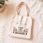 Bolso De Tela FIONA Charleston Bachelorette Canvas Tote Bag<br><div class="desc">Esta bolsa de tocador Charleston bachelorette presenta edificios de color agua adorables y coloridos con un elegante tipo de letra de guión. Este tote es el regalo perfecto para su fin de semana de soltera.</div>