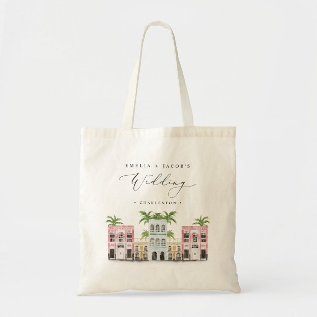 Bolso De Tela FIONA Charleston Skyline Destination Wedding (Frente)