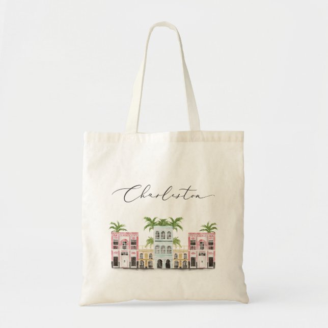 Bolso De Tela FIONA Watercolor Cute Building Charleston SC (Frente)