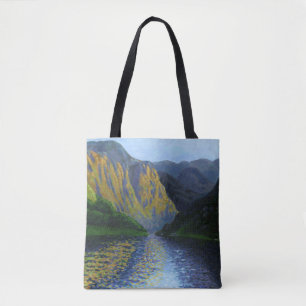 Bolso De Tela Fiordo noruego acercándose a la puesta de sol