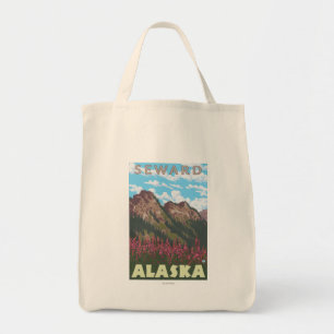 Bolso De Tela Fireweed y montañas - Seward, Alaska