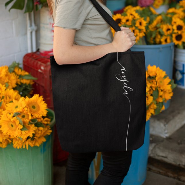 Bolso De Tela Firma de vidrio elegante en blanco y negro (Black and White Elegant Glam Signature Tote Bag)