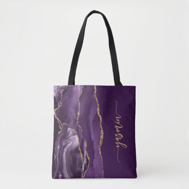 Bolso De Tela Firma personalizada Agante de oro púrpura (Anverso)