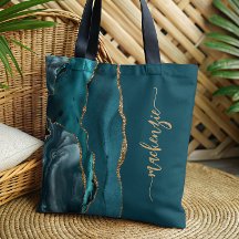 Firma Personalizada Ágata Azul Teal Dorado