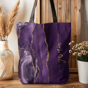 Bolso De Tela Firma Personalizada Púrpura Agata Dorada