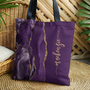Bolso De Tela Firma Personalizada Púrpura Agata Dorada