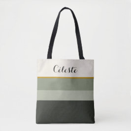 Bolso De Tela Firma Personalizada Verde Salvia y Rayas Doradas