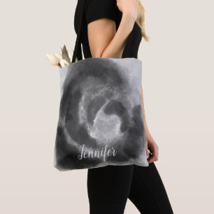 Bolso De Tela Firma personalizado Floral de color blanco y negro