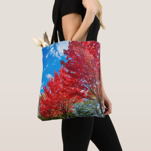 Bolso De Tela Flagrantes hojas de árboles rojos en otoño