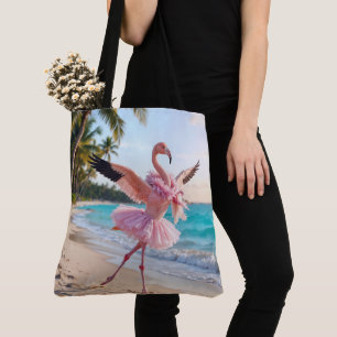 Bolso De Tela Flamenco Bailarina con Tutú Rosa en la Playa