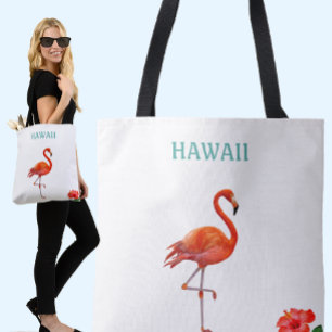 Bolso De Tela Flamenco Rojo y Flor de Hibisco