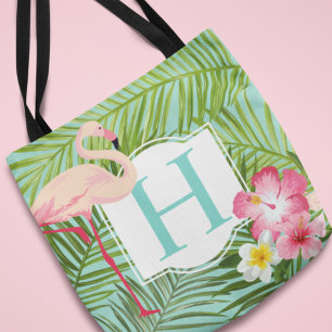Bolso De Tela Flamenco Rosa Acuático Tropical Monograma Floral