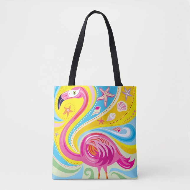 Bolso De Tela Flamenco Rosa con Estrella de Mar (Anverso)