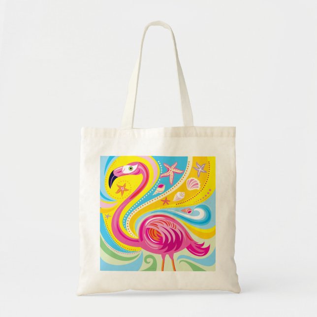 Bolso De Tela Flamenco Rosa con Estrella de Mar (Frente)