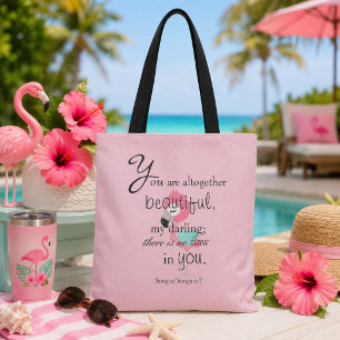 Bolso De Tela Flamenco Rosa Hermoso Versículo Bíblico