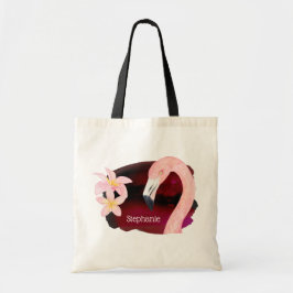 Bolso De Tela Flamenco Rosa y Flores de Frangipani Personalizada