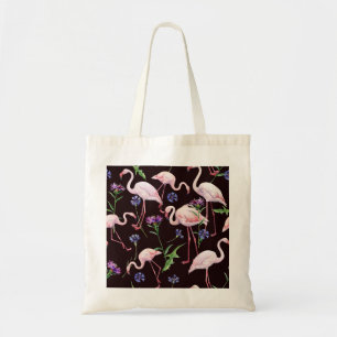 Bolso De Tela Flamencos acuarelas y patrones de flores silvestre