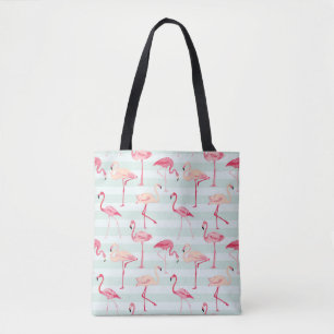 Bolso De Tela Flamencos retros en rayas de la menta