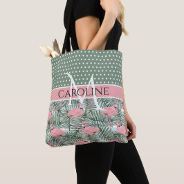 Bolso De Tela Flamencos Rosa Personalizados Patrón Hojas de Palm