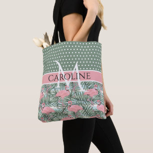 Bolso De Tela Flamencos Rosa Personalizados Patrón Hojas de Palm