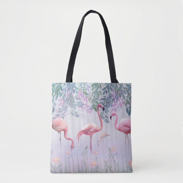 Bolso De Tela Flamencos rosados de la familia Tropical Cute (Anverso)
