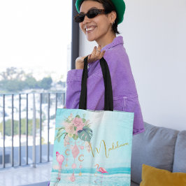 Bolso De Tela Flamencos Rosados Joyas Océano Playa