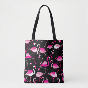 Bolso De Tela Flamencos rosados, patrón oscuro sin costuras.