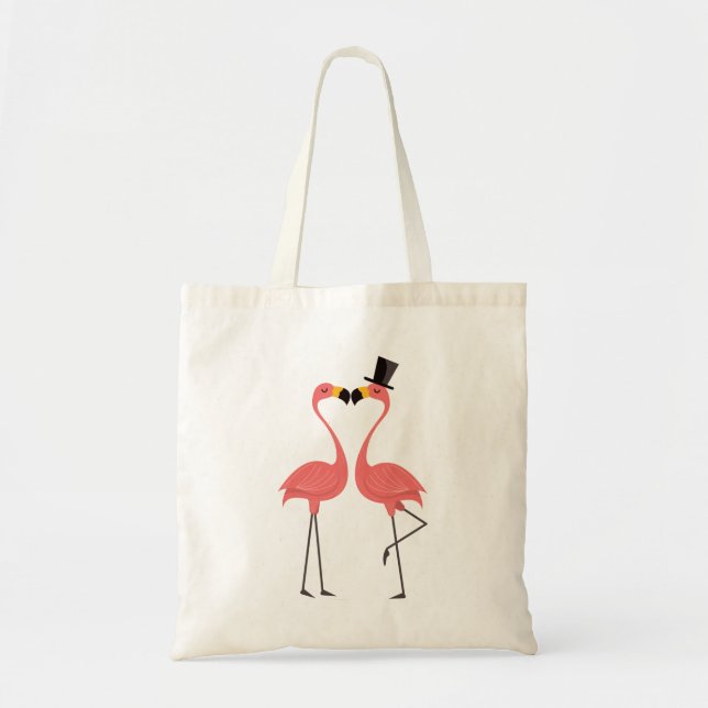 Bolso De Tela Flamencos rosados tropicales - Boda, ducha de novi (Frente)