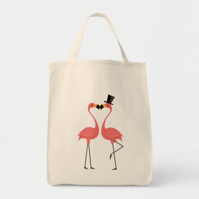 Bolso De Tela Flamencos rosados tropicales - Boda, ducha de novi (Frente)