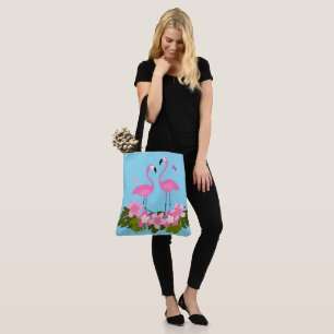 Bolso De Tela Flamencos Tropicales e Ilustración Floral