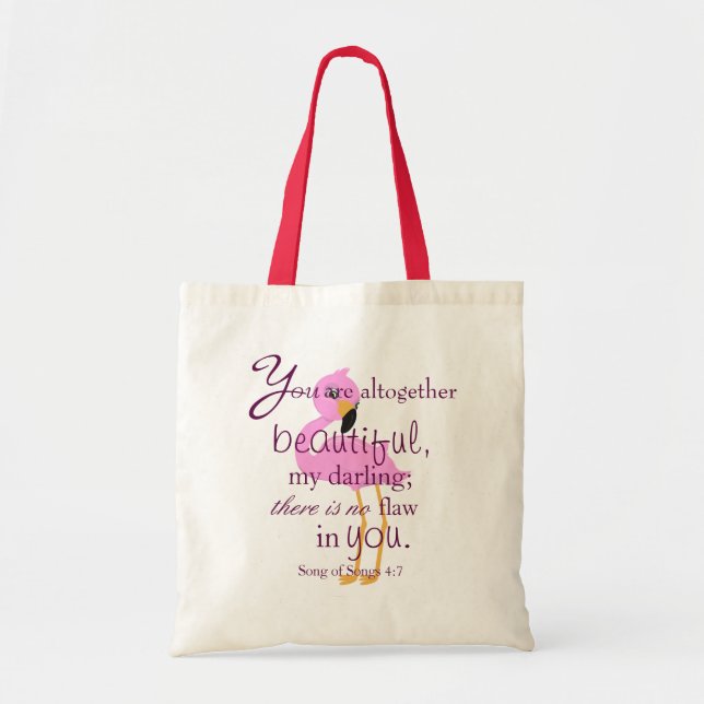 Bolso De Tela Flamingo Beauty Bible Verse (Frente)